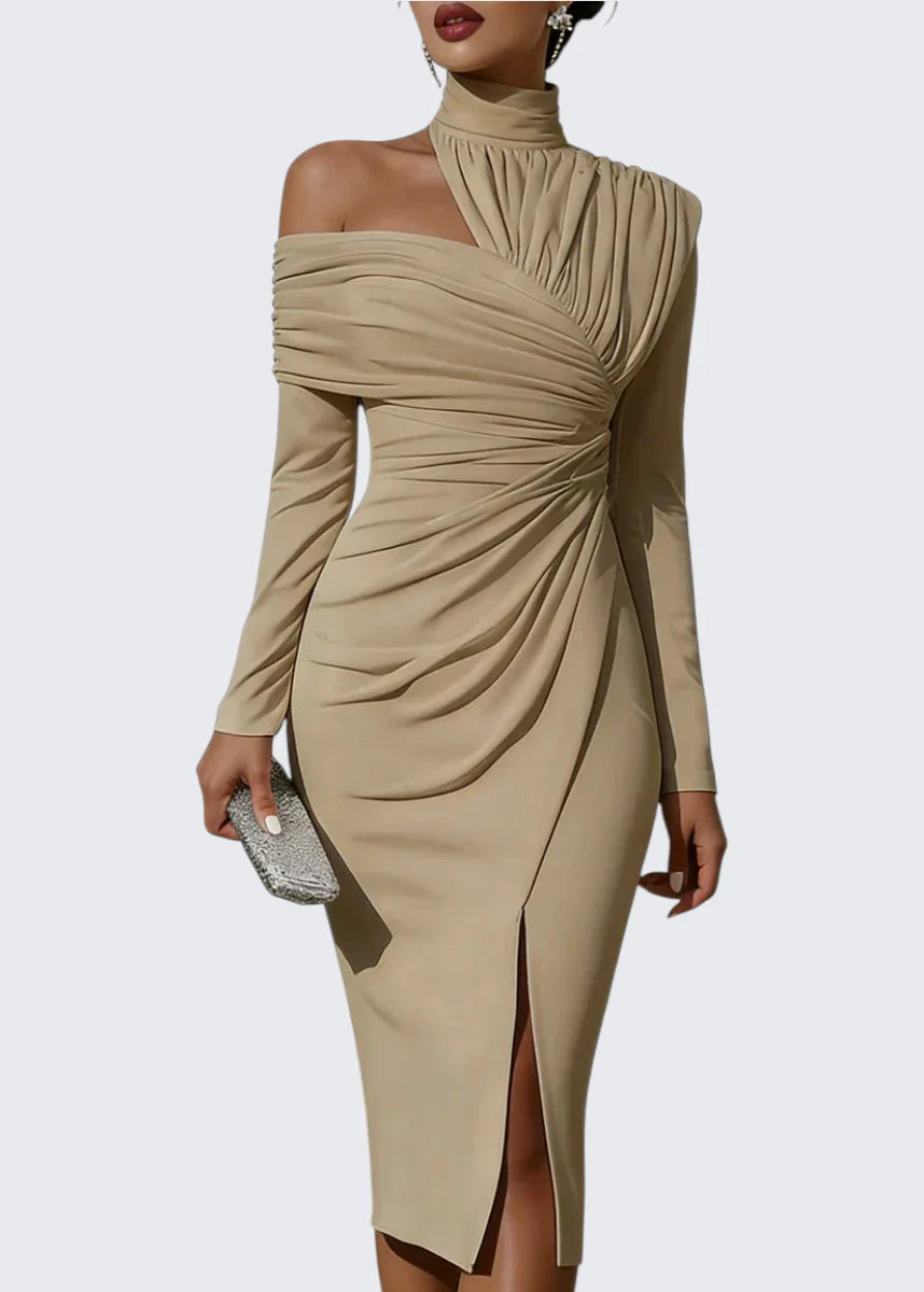 Olivia | Asymmetric Draped One Shoulder Midi Dress