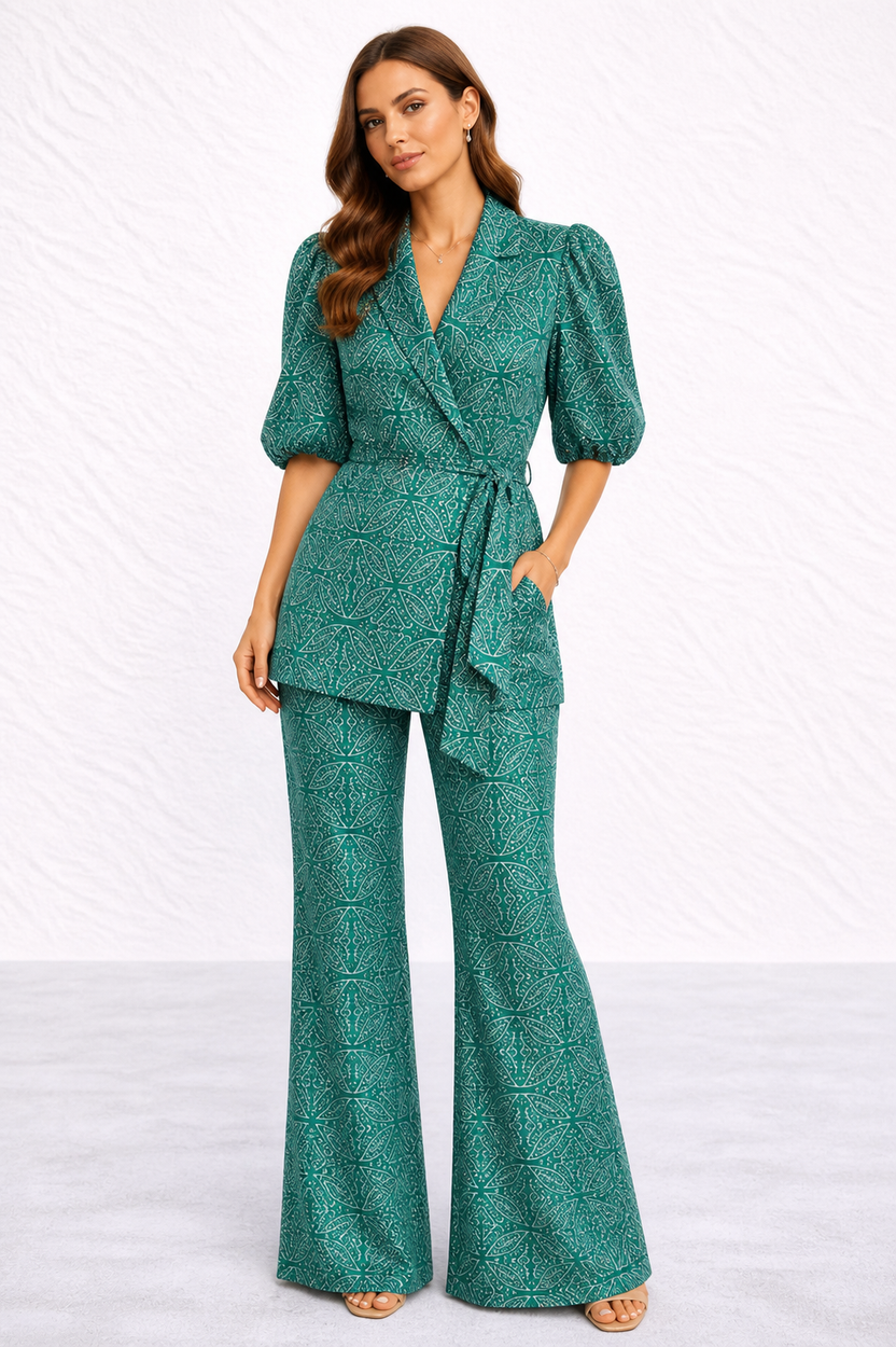 Camille | Puff Sleeve Waist Tie Two Piece Set