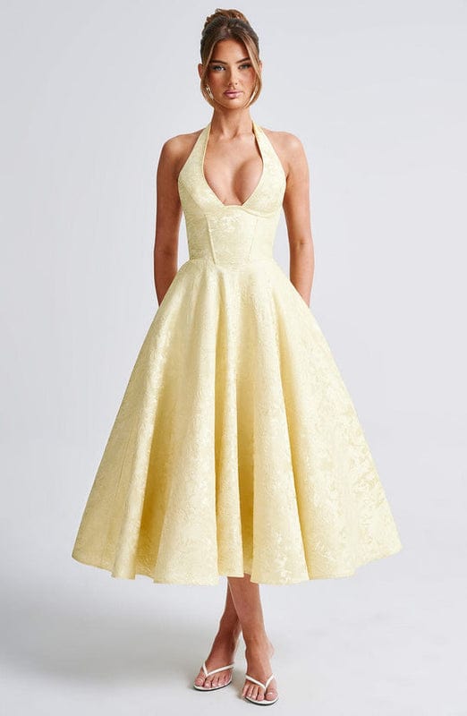 Carmela - Backless Halter Neck Midi Dress in White
