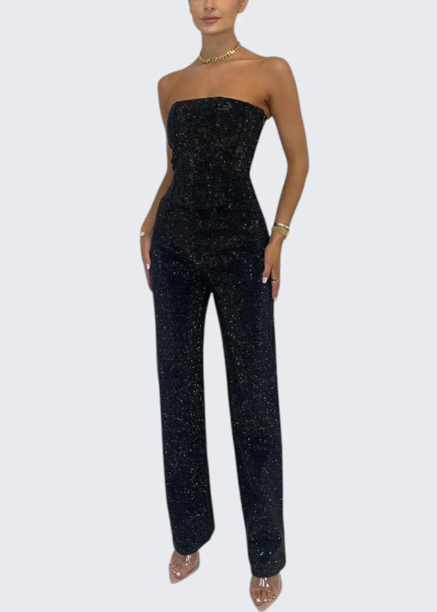 Stella | Strapless Corset Glitter Party Jumpsuit