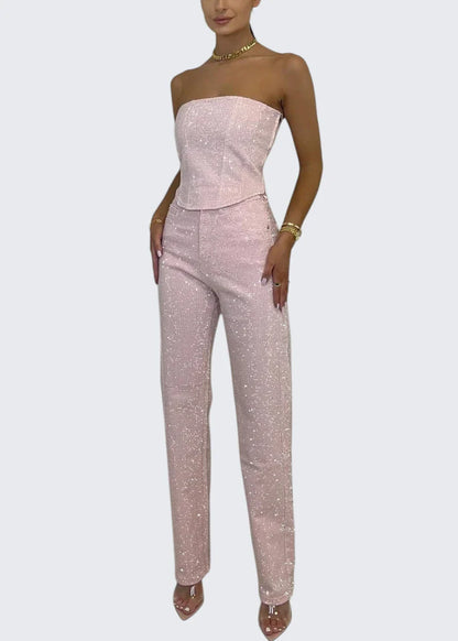 Stella | Strapless Corset Glitter Party Jumpsuit