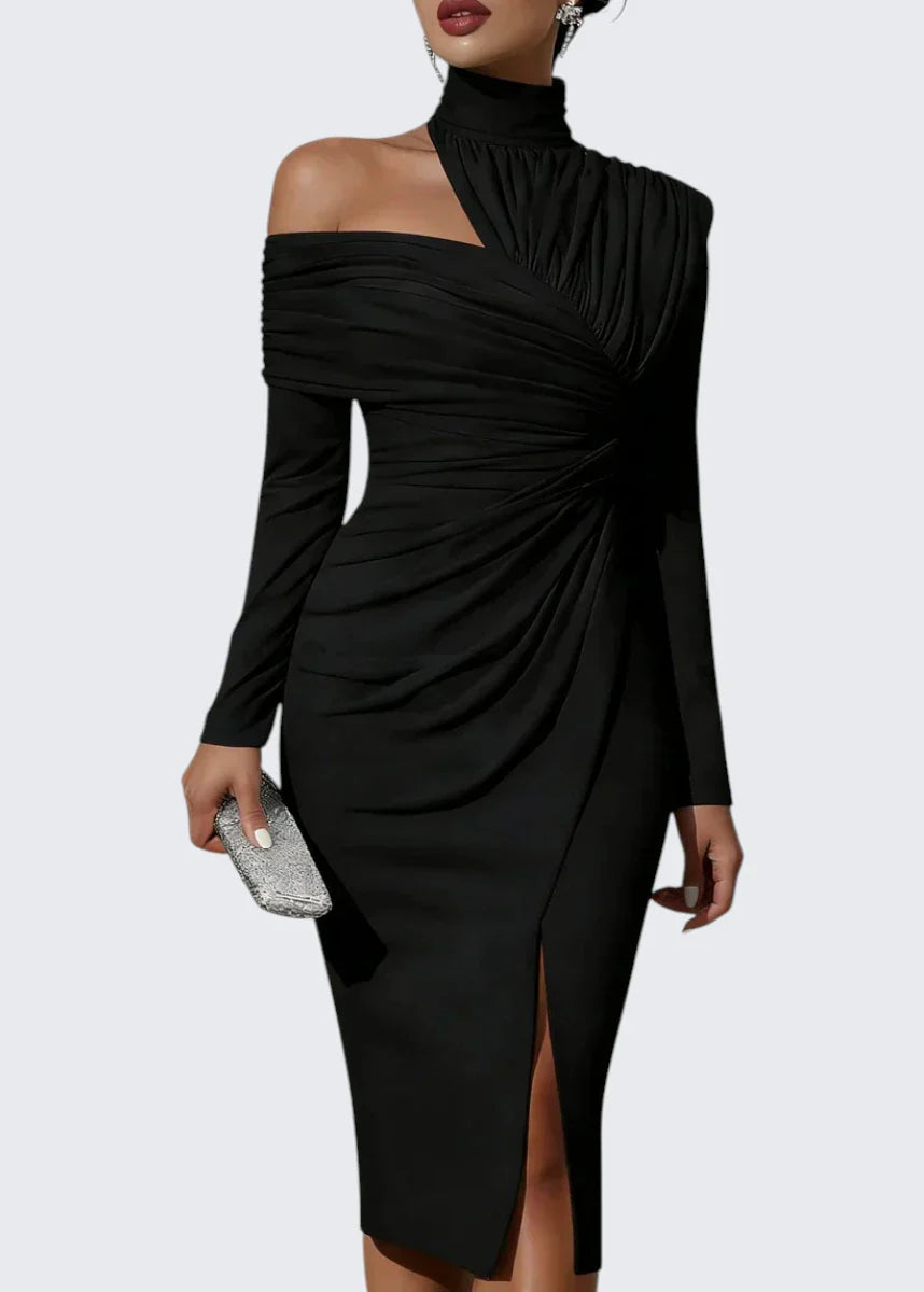 Olivia | Asymmetric Draped One Shoulder Midi Dress