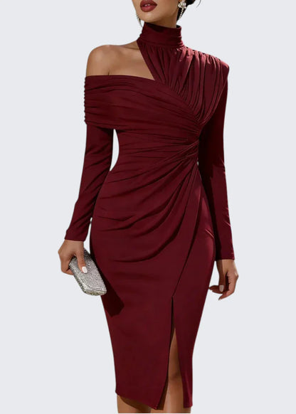 Olivia | Asymmetric Draped One Shoulder Midi Dress