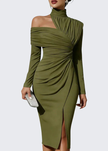 Olivia | Asymmetric Draped One Shoulder Midi Dress