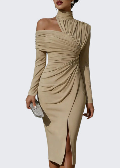 Olivia | Asymmetric Draped One Shoulder Midi Dress