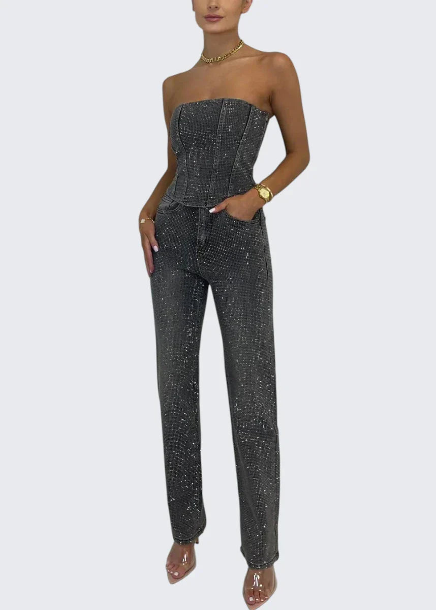 Stella | Strapless Corset Glitter Party Jumpsuit