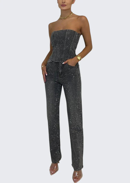 Stella | Strapless Corset Glitter Party Jumpsuit