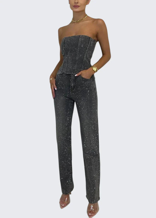 Stella | Strapless Corset Glitter Party Jumpsuit