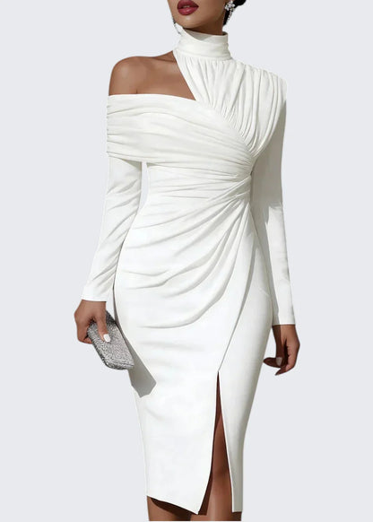 Olivia | Asymmetric Draped One Shoulder Midi Dress
