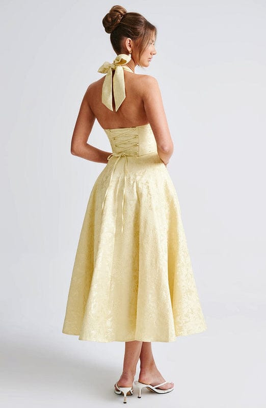 Carmela - Backless Halter Neck Midi Dress in White
