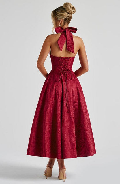 Carmela - Backless Halter Neck Midi Dress in Yellow