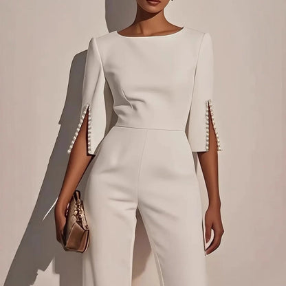 Emma - Boat Neck Wide Leg Party Jumpsuit in White