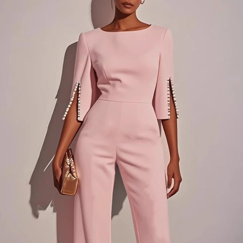 Emma - Boat Neck Wide Leg Party Jumpsuit in White