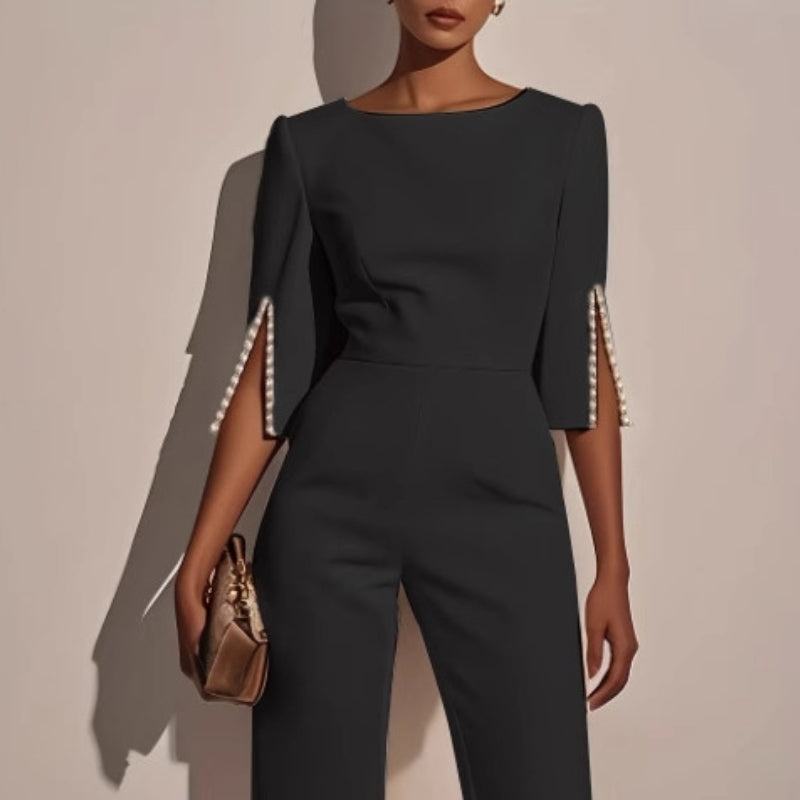Emma - Boat Neck Wide Leg Party Jumpsuit in Pink