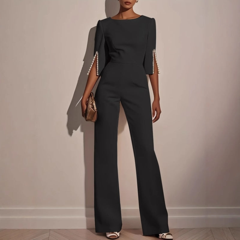 Emma - Boat Neck Wide Leg Party Jumpsuit in White