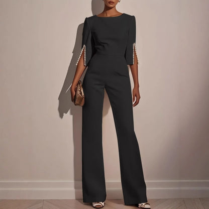 Emma - Boat Neck Wide Leg Party Jumpsuit in White