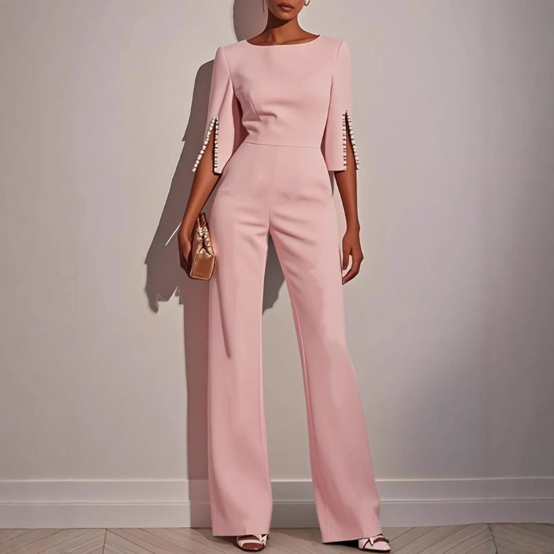 Emma - Boat Neck Wide Leg Party Jumpsuit in White