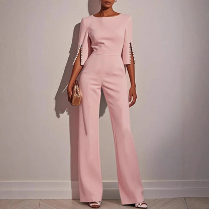 Emma - Boat Neck Wide Leg Party Jumpsuit in White