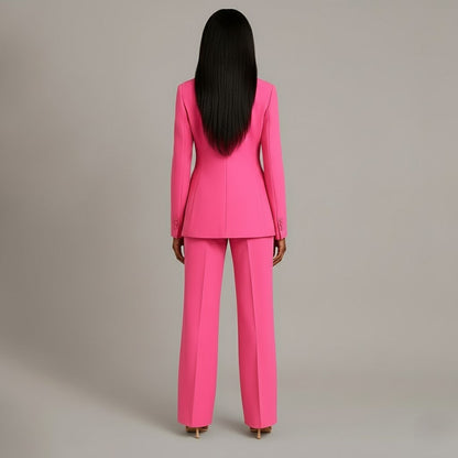 Mary - Long Sleeve V-Neck Two Piece Suit in Pink