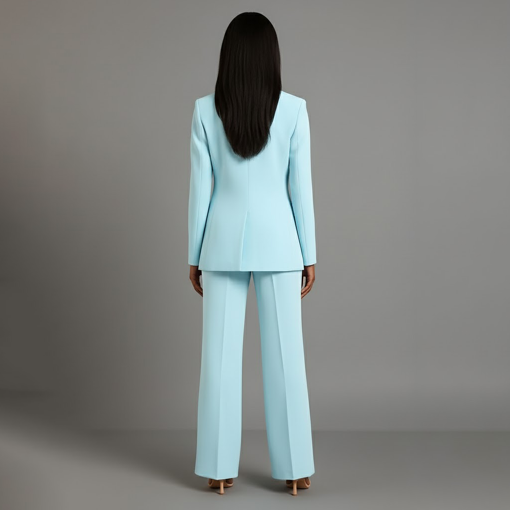 Mary - Long Sleeve V-Neck Two Piece Suit in Black