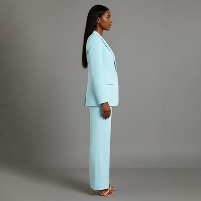 Mary - Long Sleeve V-Neck Two Piece Suit in Black