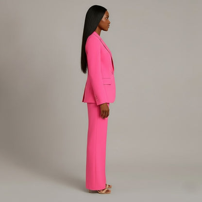 Mary - Long Sleeve V-Neck Two Piece Suit in Pink