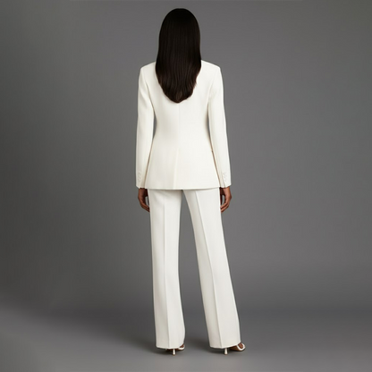 Mary - Long Sleeve V-Neck Two Piece Suit in Pink