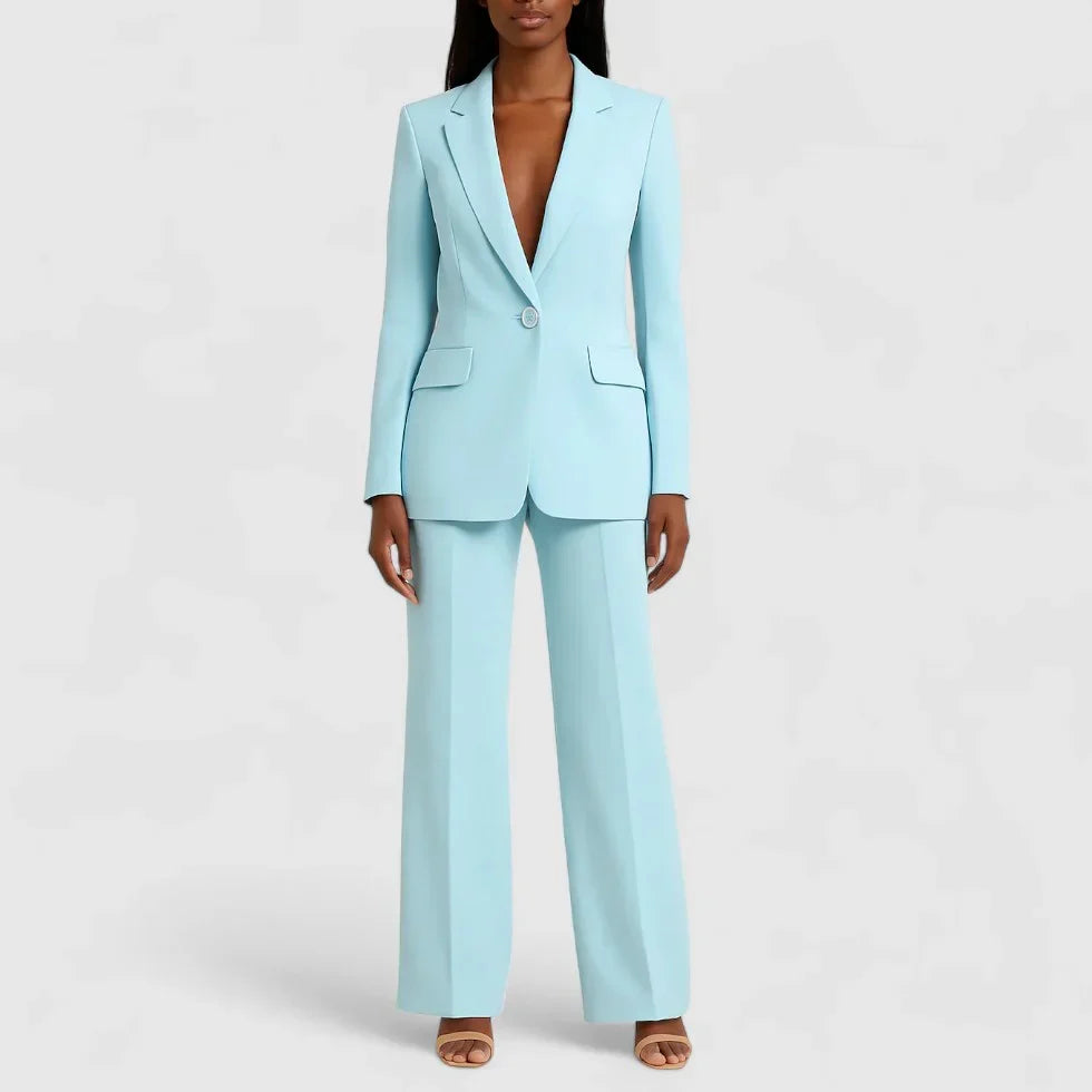 Mary - Long Sleeve V-Neck Two Piece Suit in White