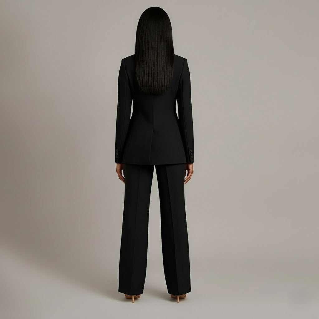 Mary - Long Sleeve V-Neck Two Piece Suit in Blue