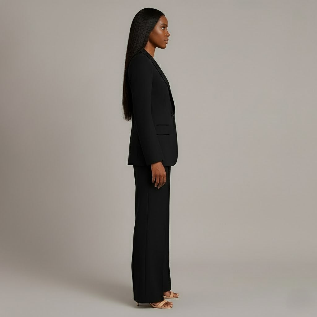 Mary - Long Sleeve V-Neck Two Piece Suit in Blue