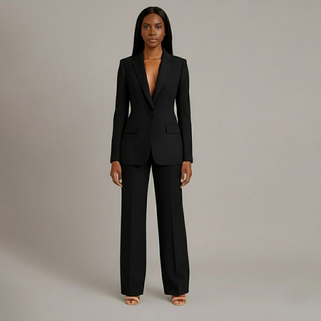 Mary - Long Sleeve V-Neck Two Piece Suit in White