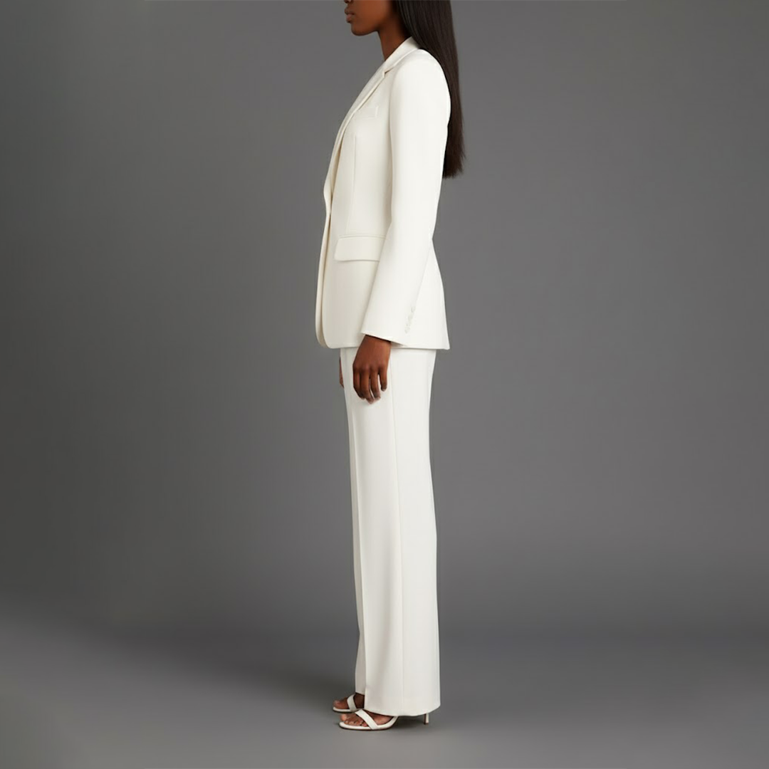 Mary - Long Sleeve V-Neck Two Piece Suit in Blue