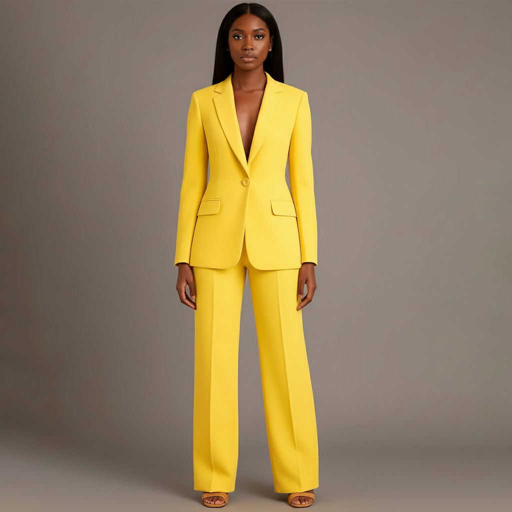Mary - Long Sleeve V-Neck Two Piece Suit in Black