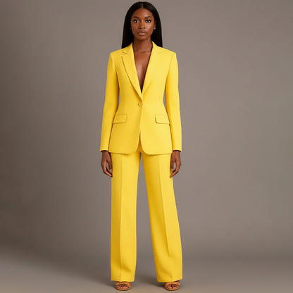 Mary - Long Sleeve V-Neck Two Piece Suit in Black
